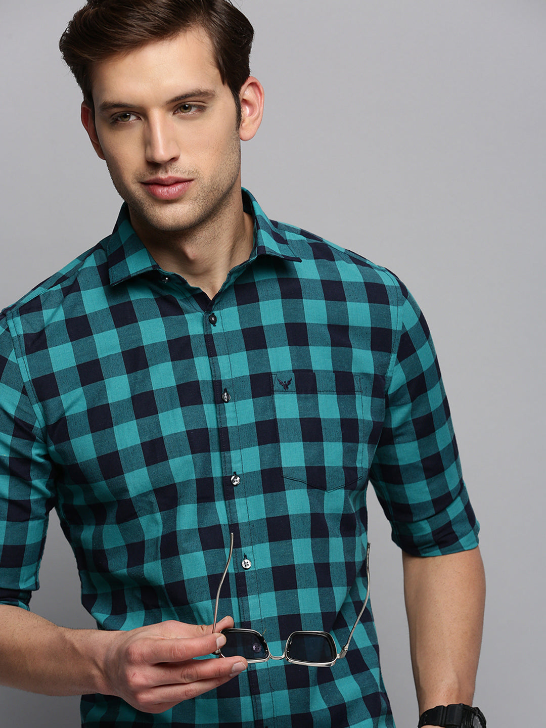 Men Navy Checked Casual Shirt