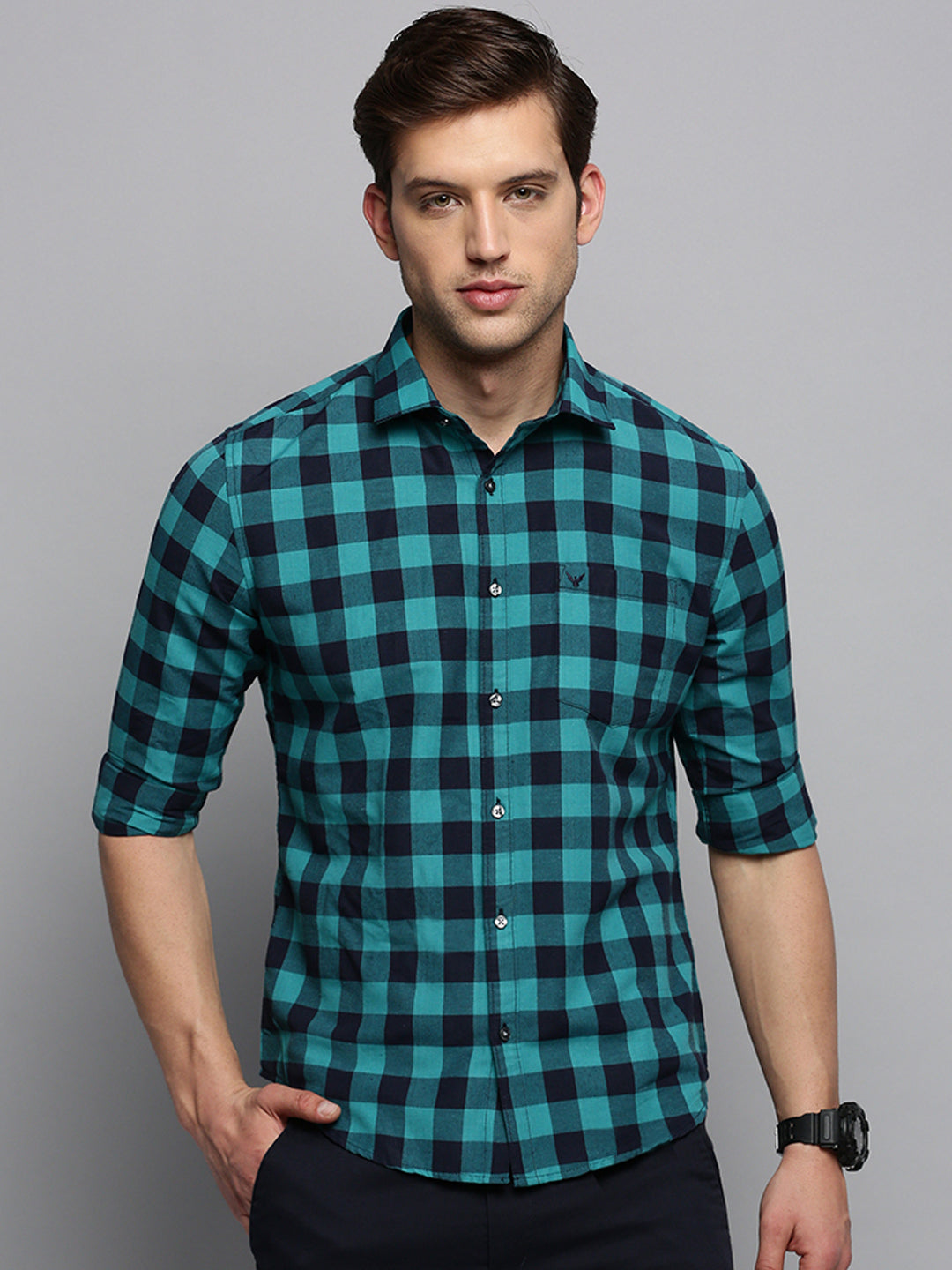 Men Navy Checked Casual Shirt