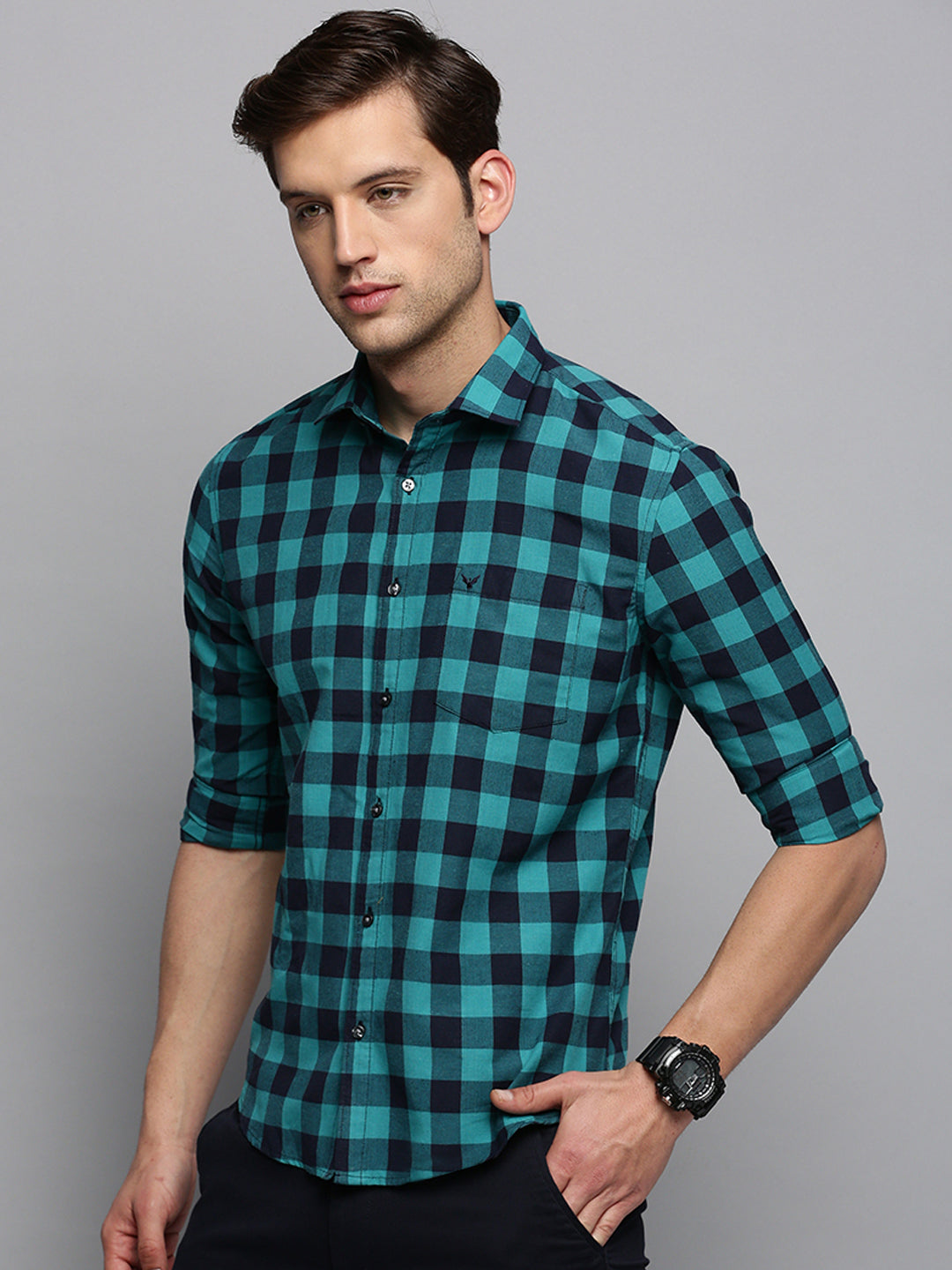 Men Navy Checked Casual Shirt