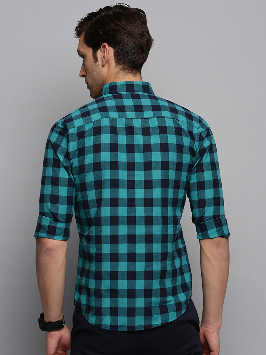 Men Navy Checked Casual Shirt