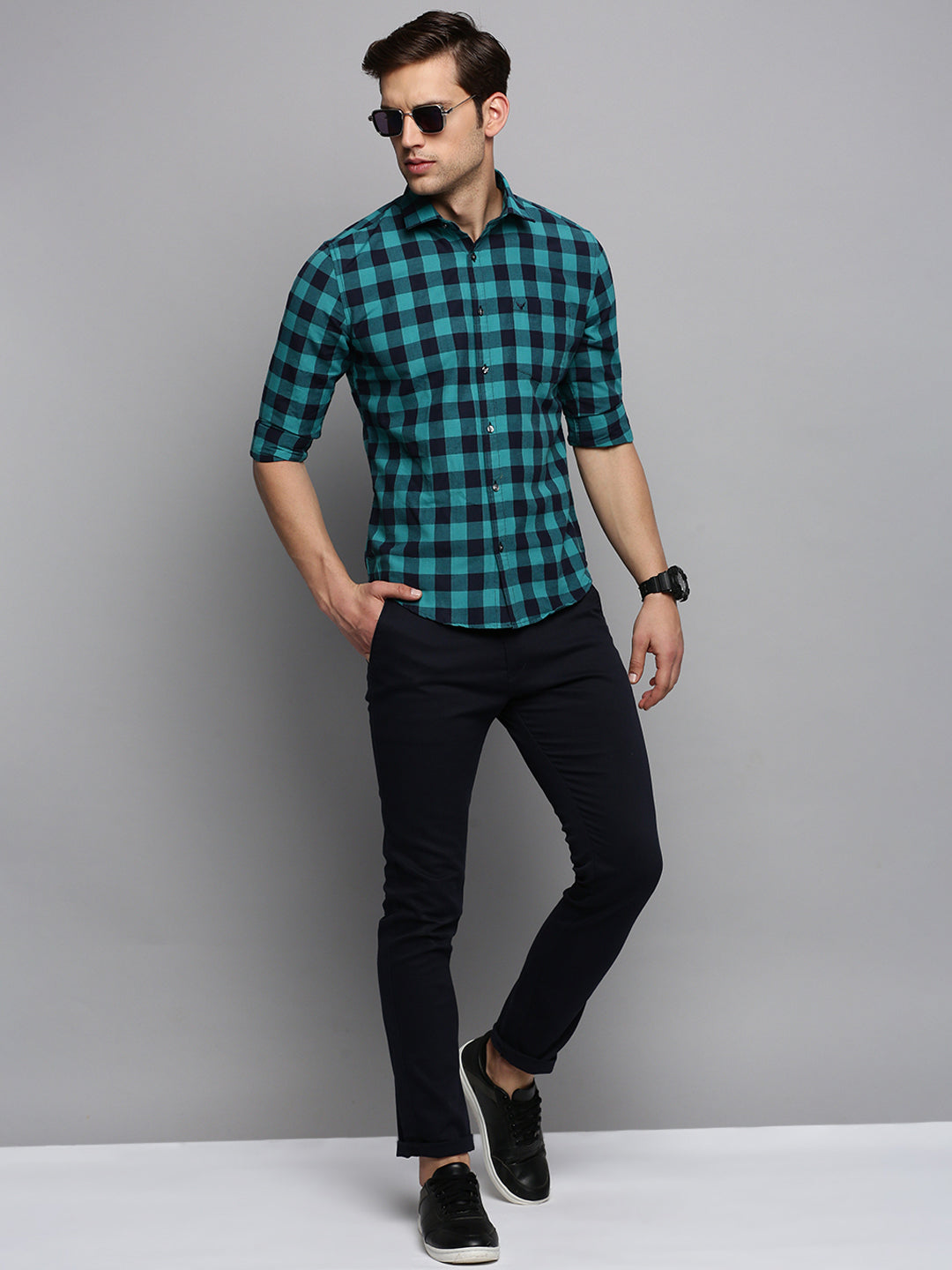 Men Navy Checked Casual Shirt