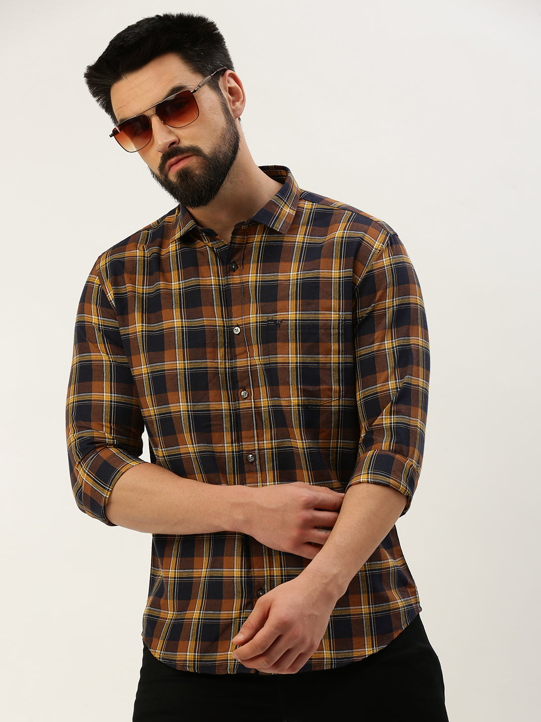 Men Navy Checked Casual Shirt