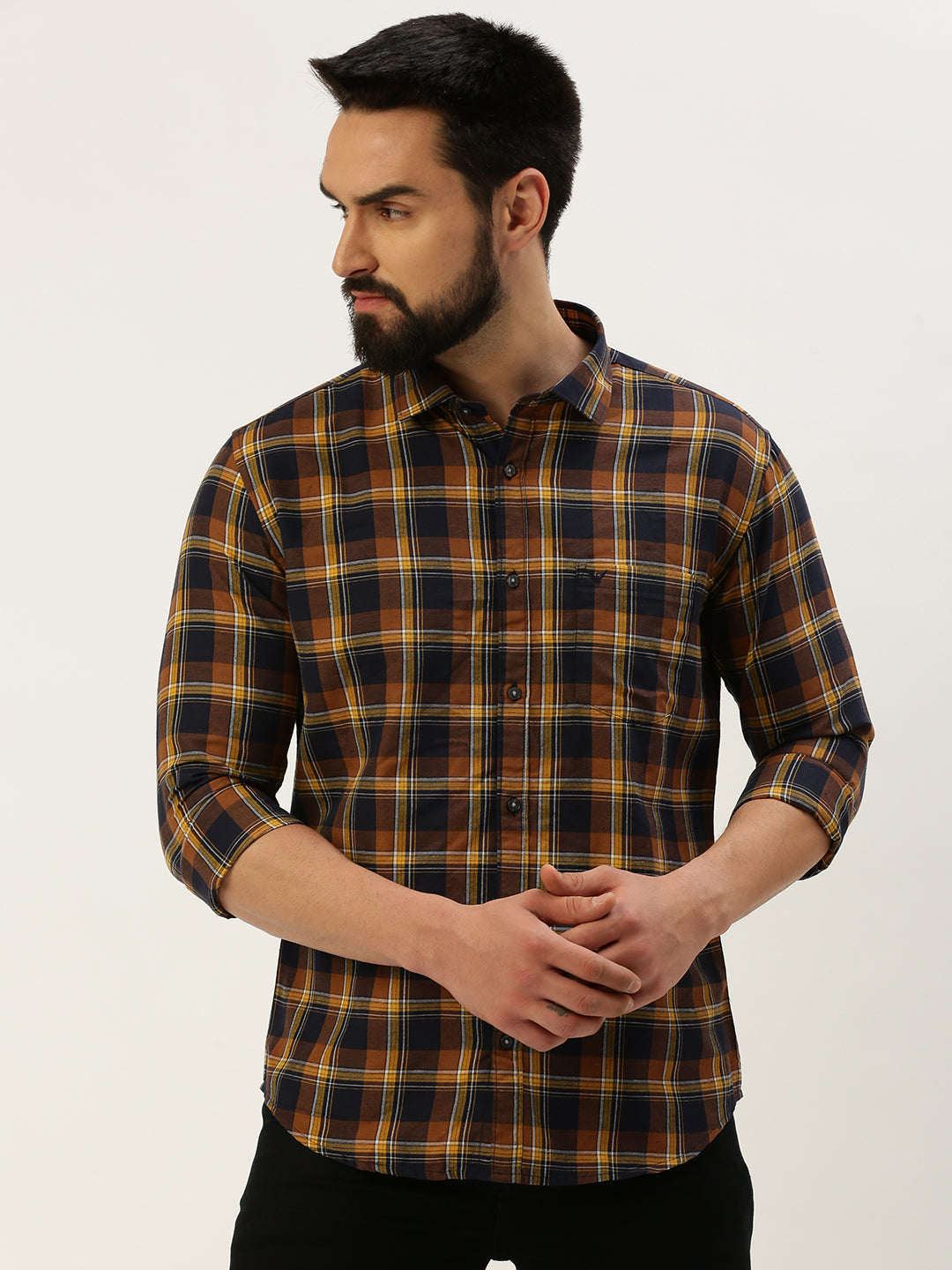 Men Navy Checked Casual Shirt