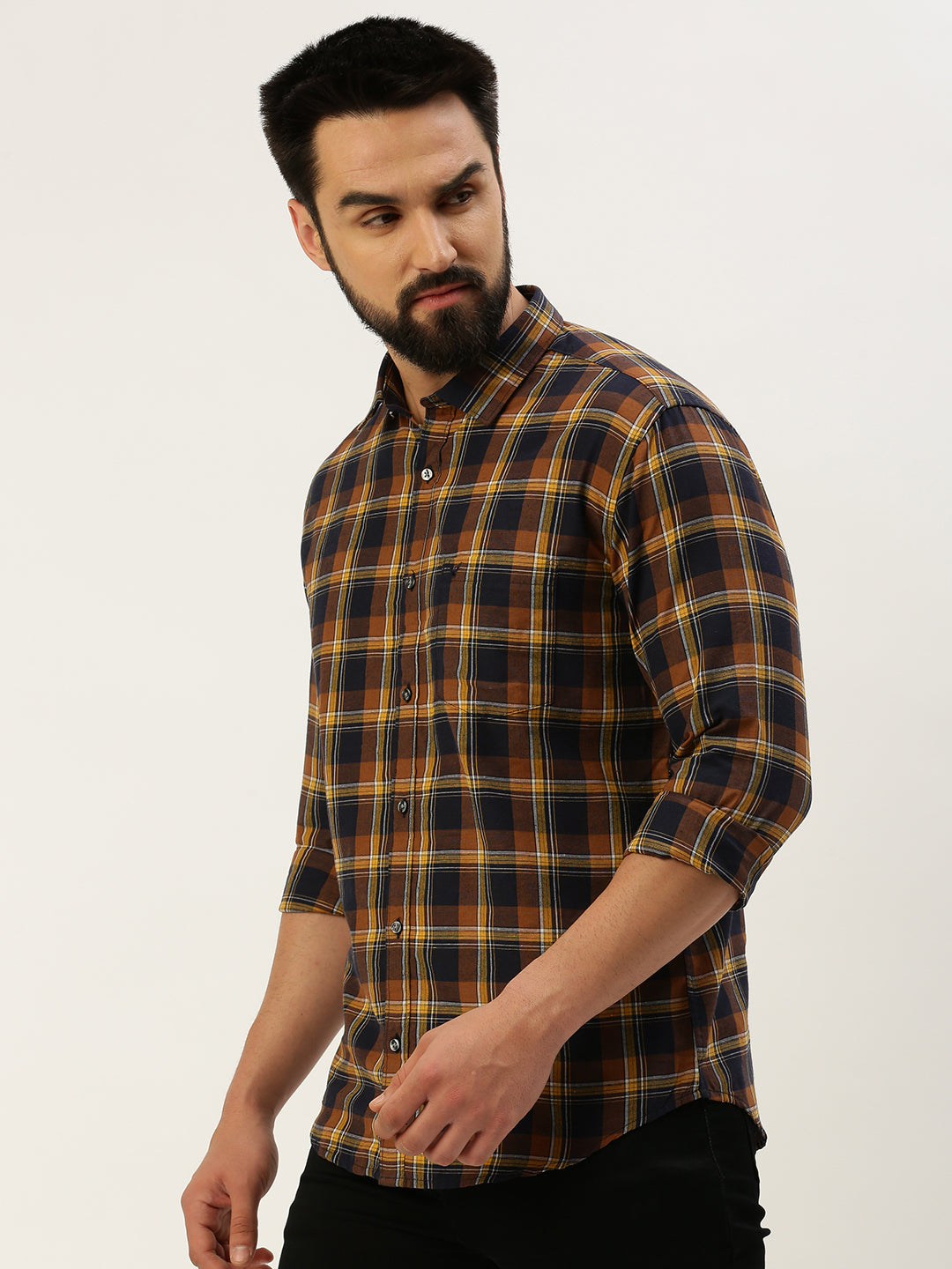 Men Navy Checked Casual Shirt