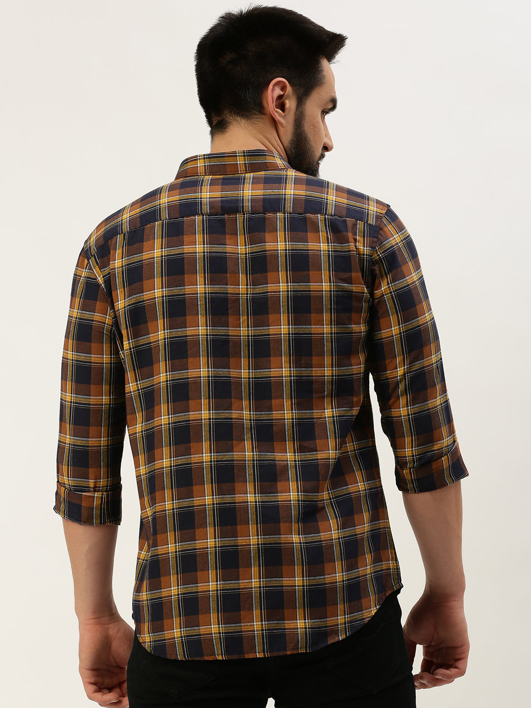 Men Navy Checked Casual Shirt