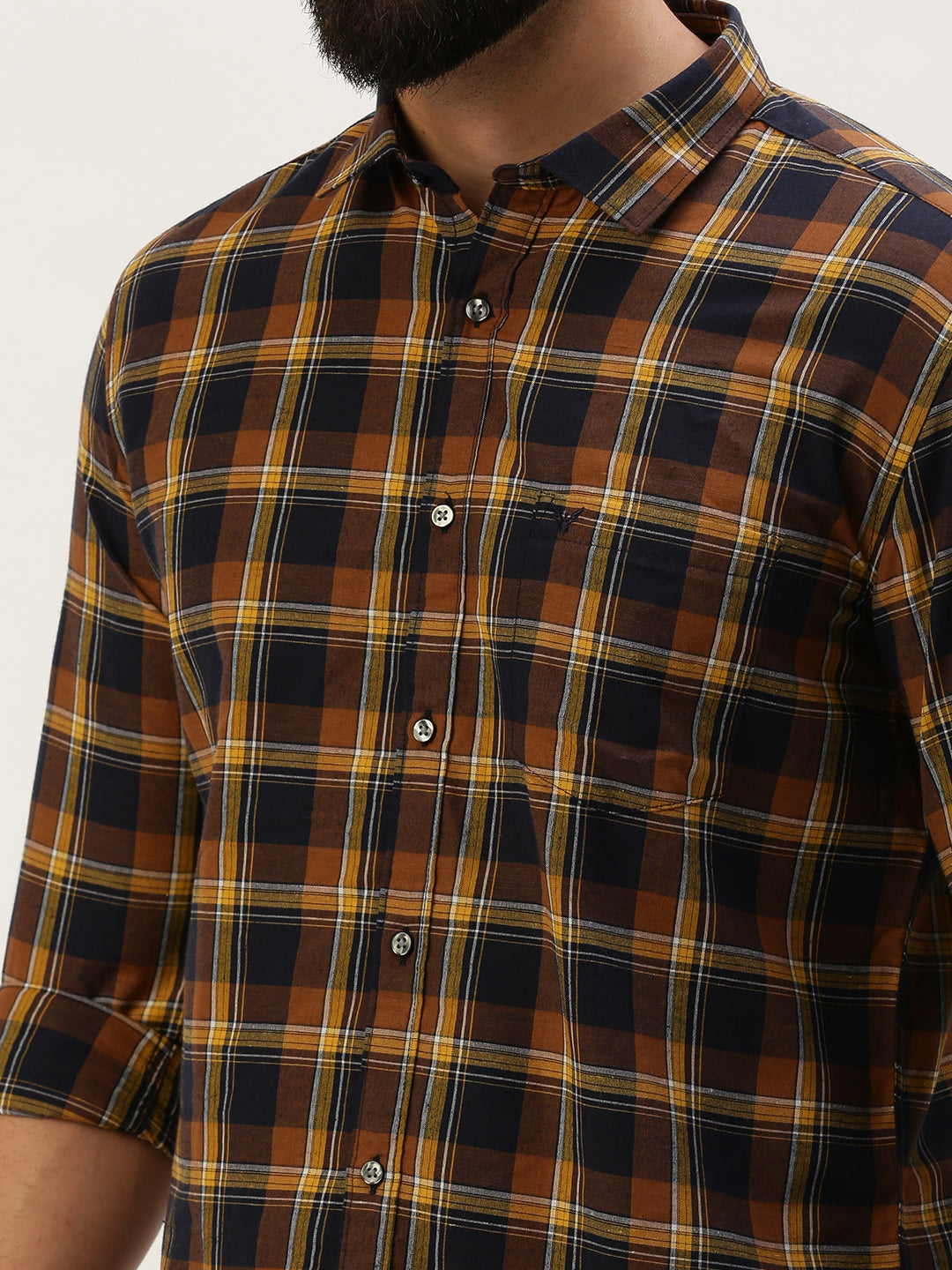 Men Navy Checked Casual Shirt