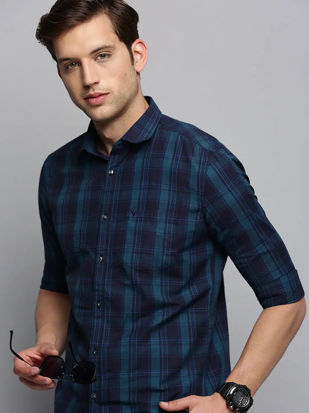 Men's Navy Checked Casual Shirt