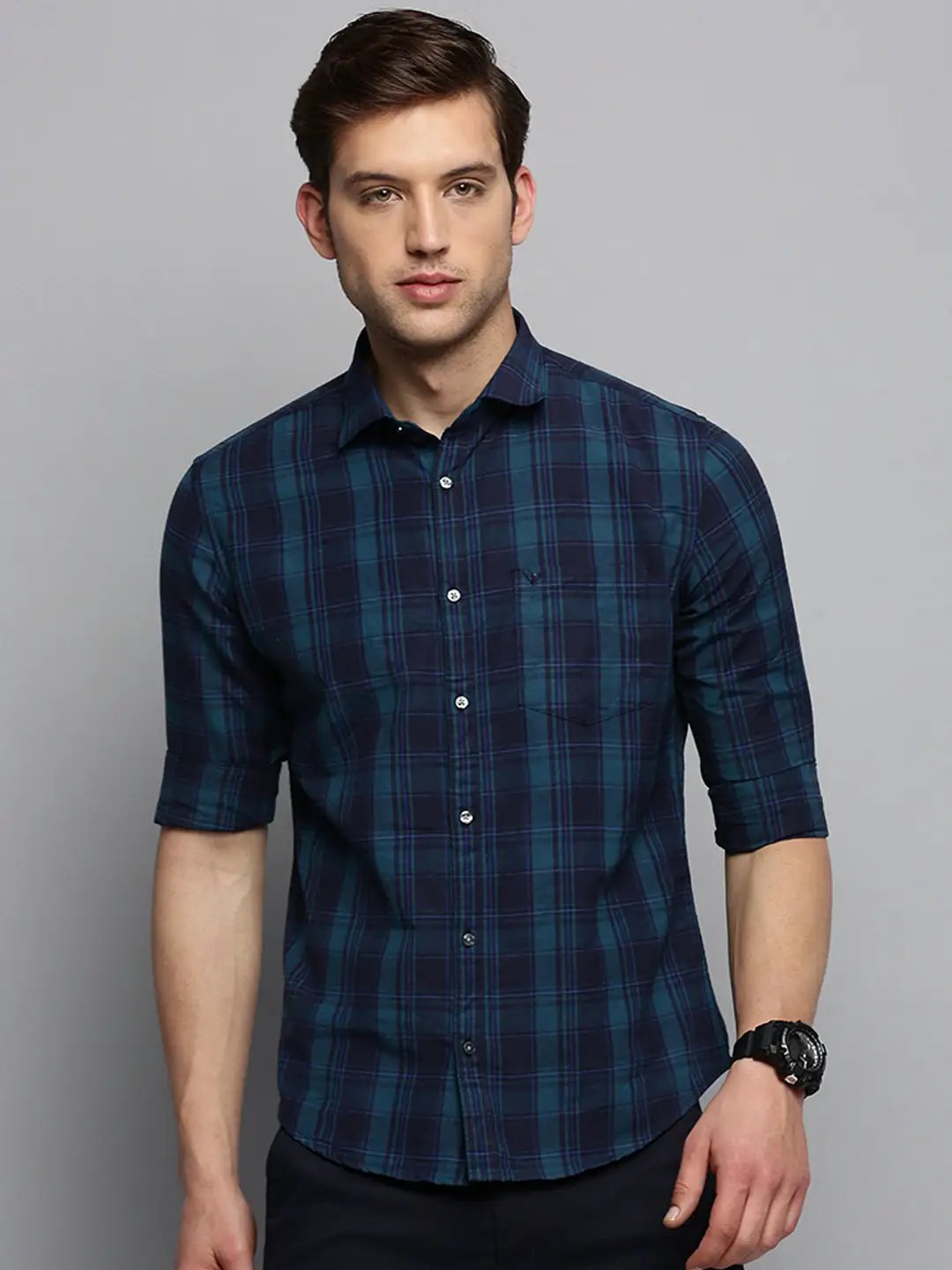 Men's Navy Checked Casual Shirt
