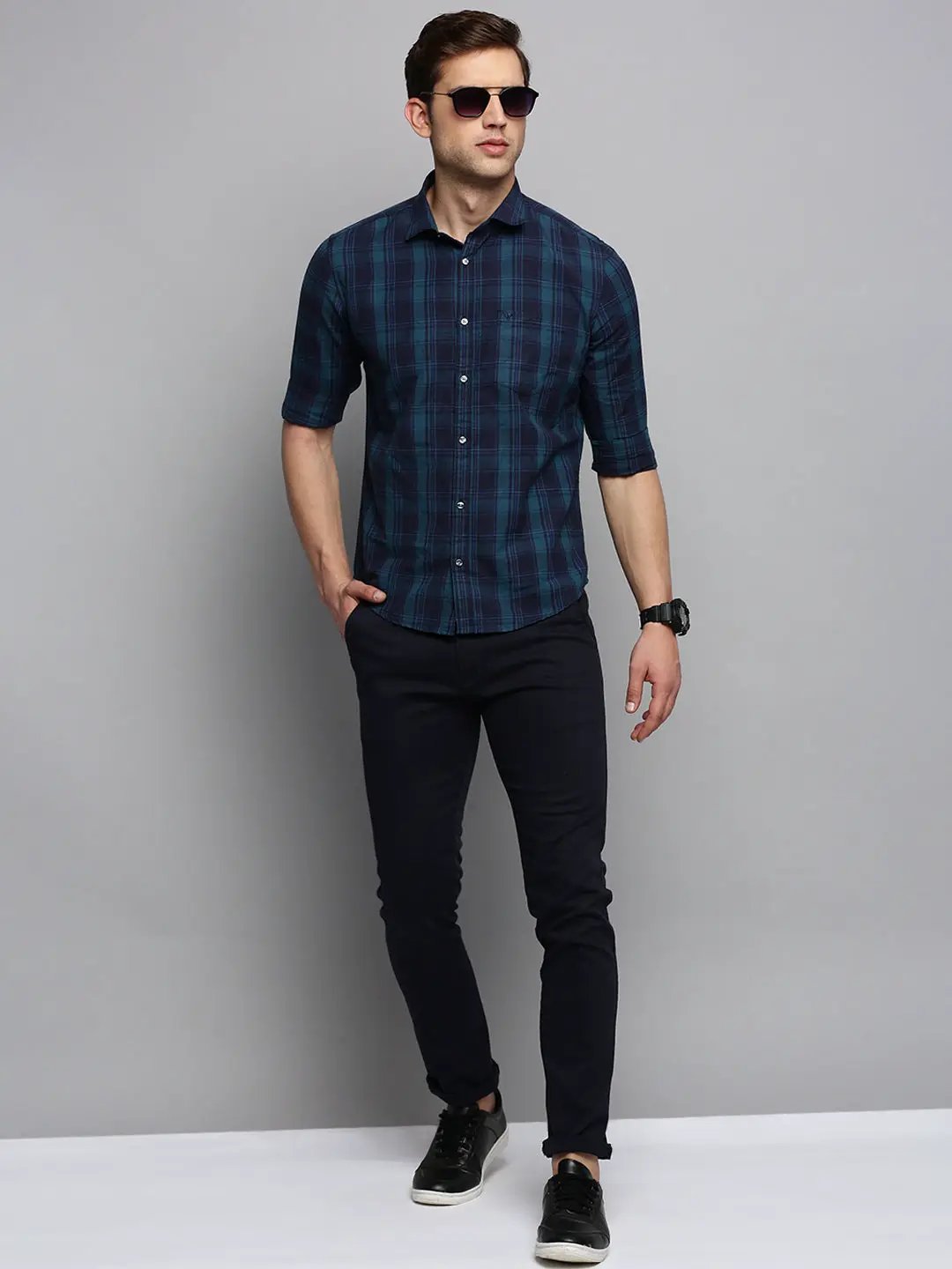 Men's Navy Checked Casual Shirt
