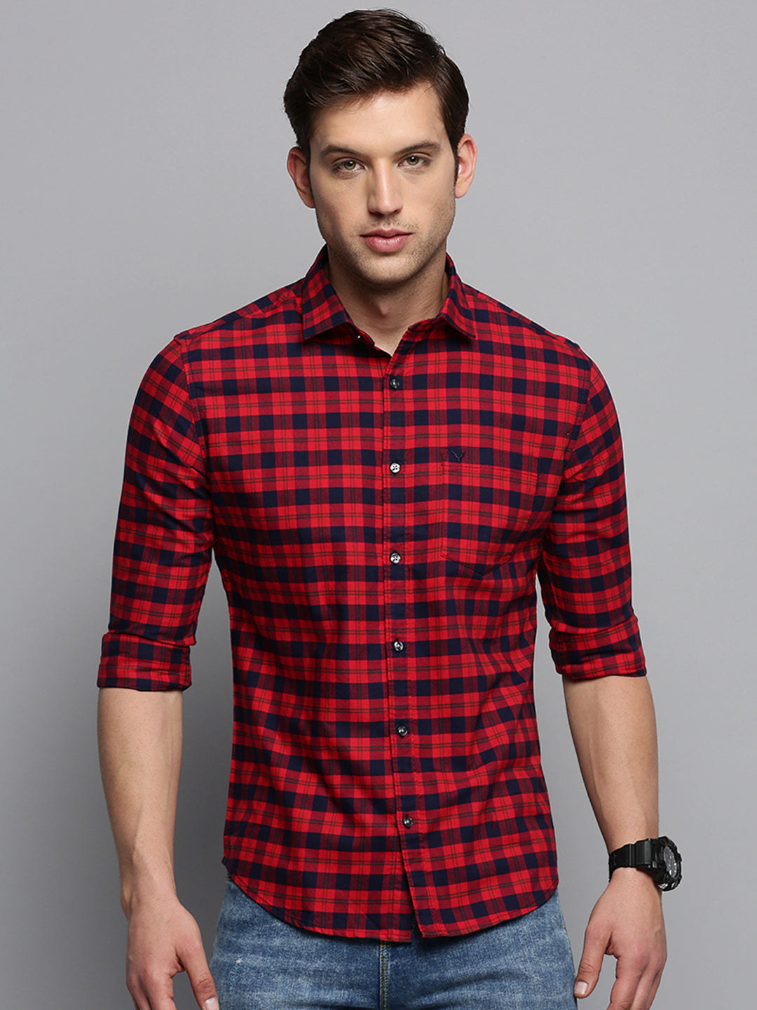 Men Red Checked Casual Shirt