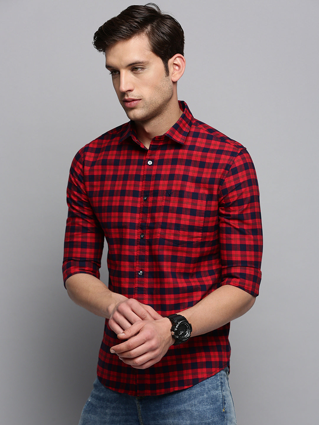 Men Red Checked Casual Shirt