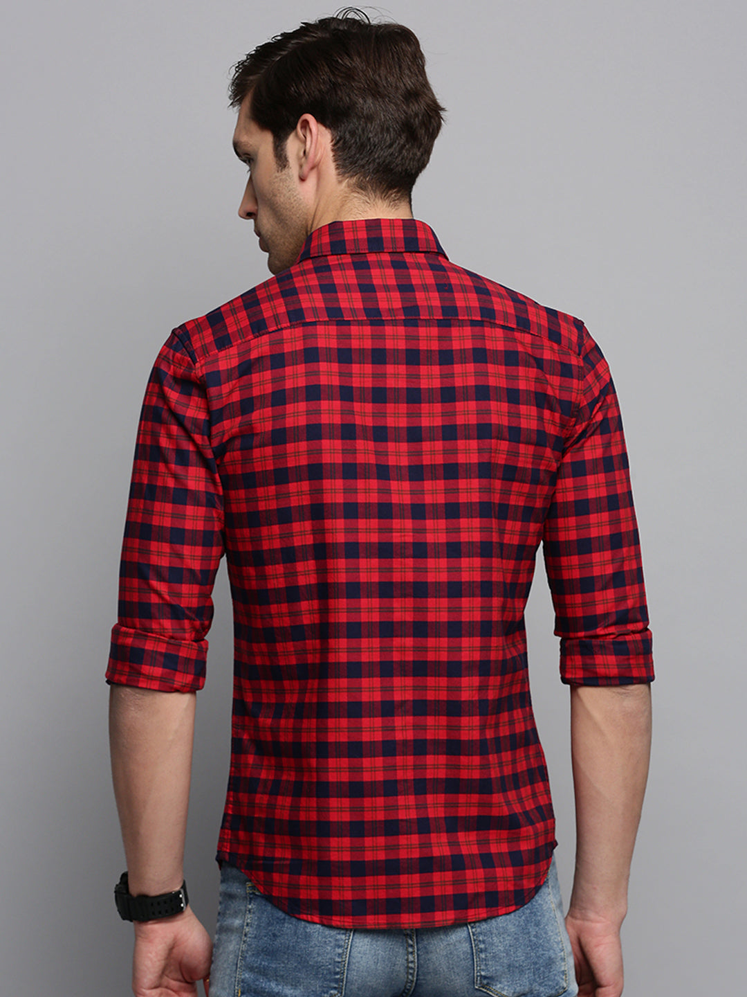 Men Red Checked Casual Shirt