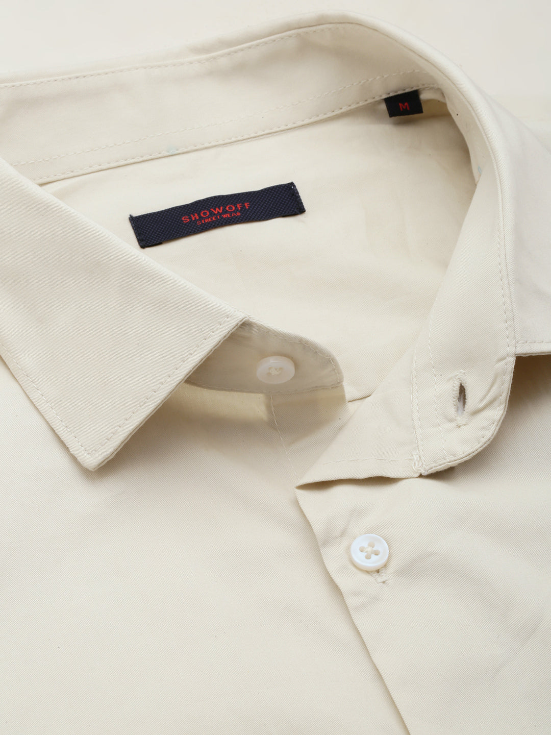 Men Cream Solid Casual Shirt