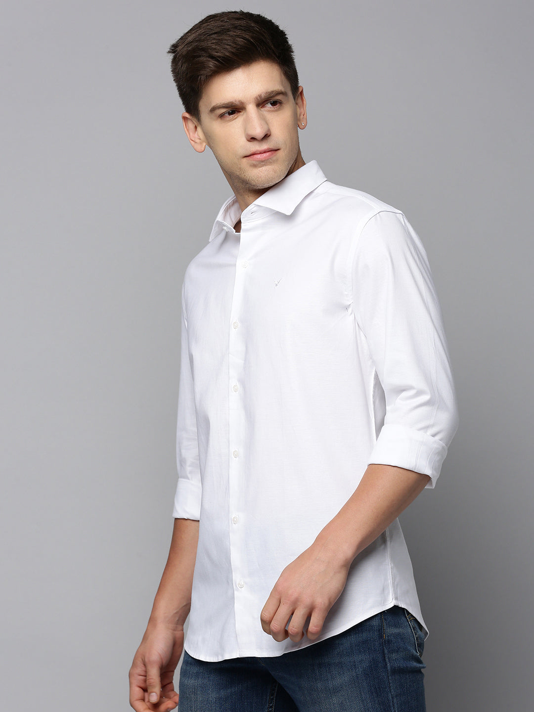 Men's White Solid Casual Shirt