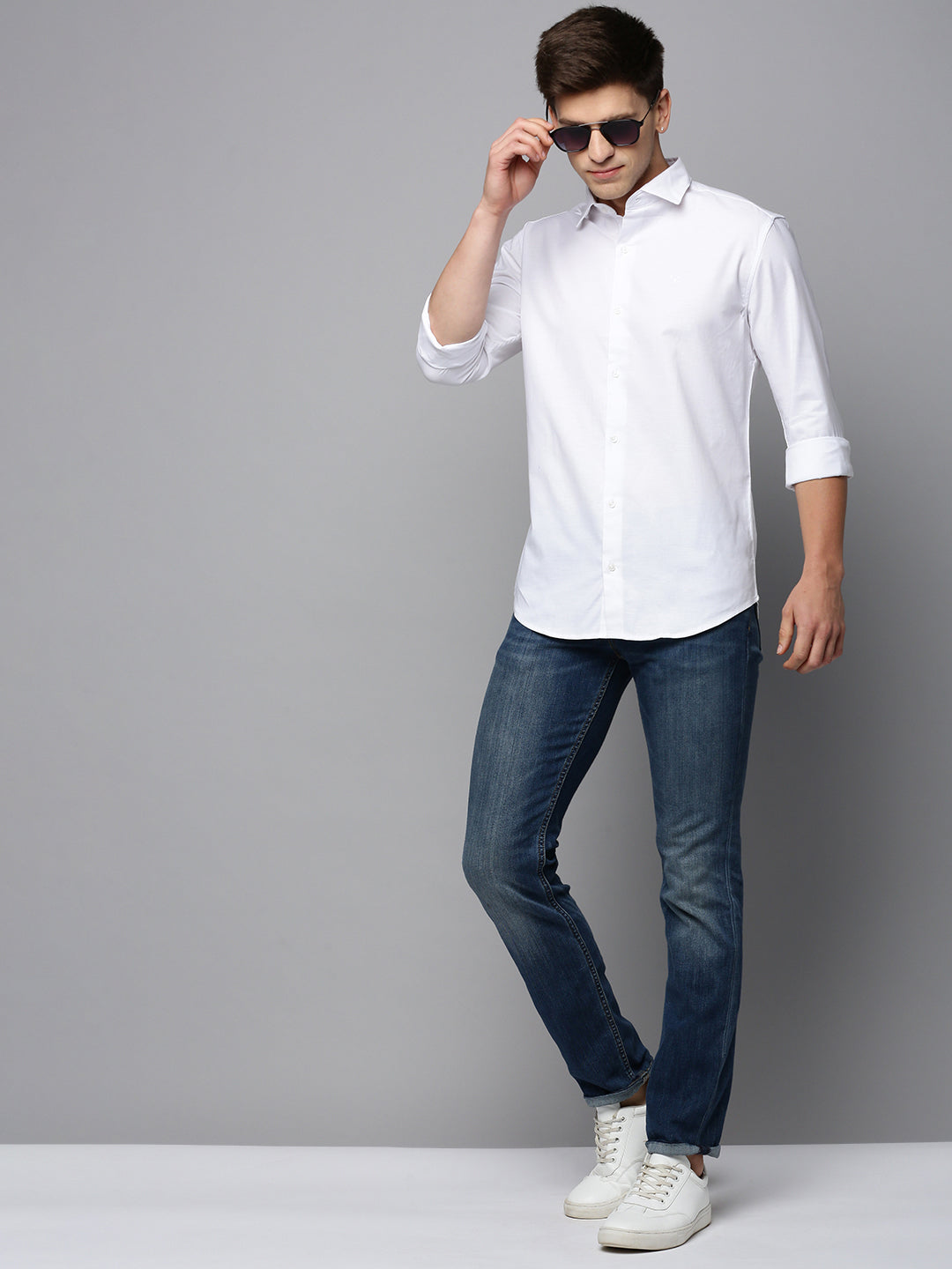 Men's White Solid Casual Shirt