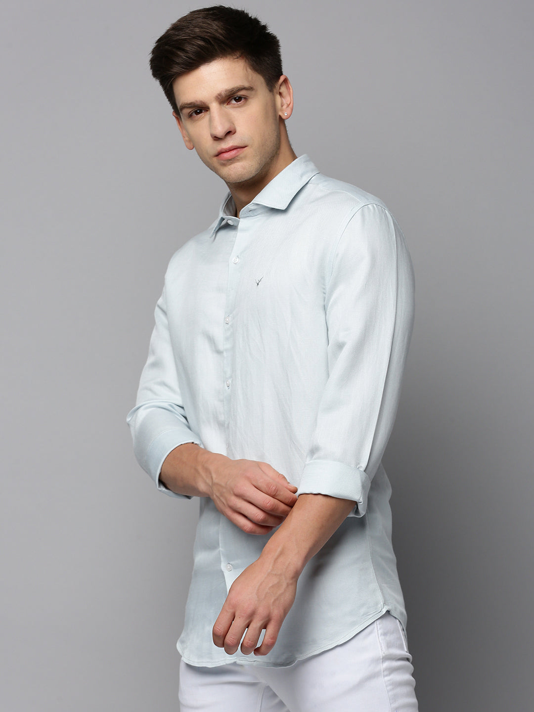 Men Blue Solid Casual Shirt