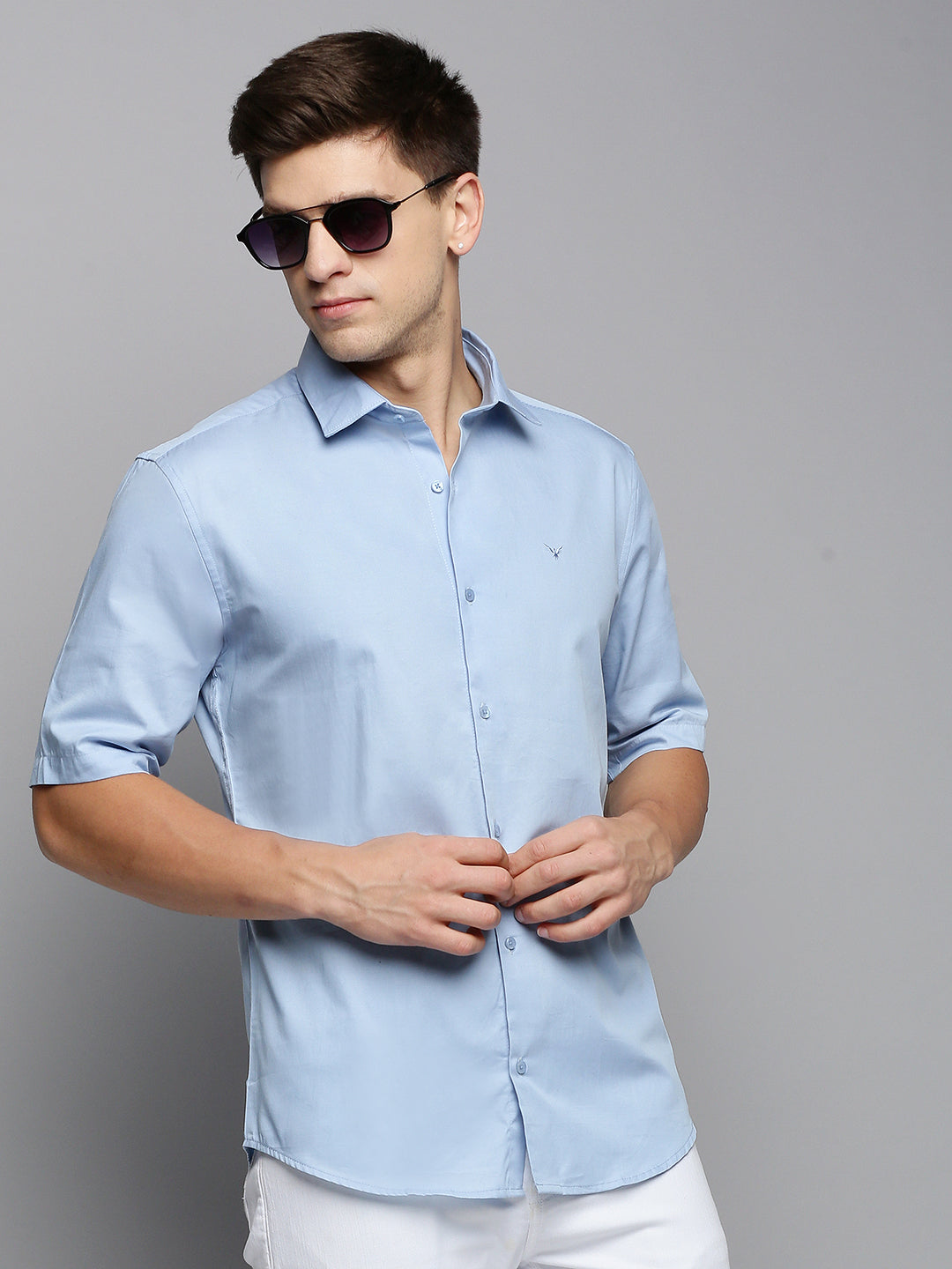 Men Blue Solid Casual Shirt