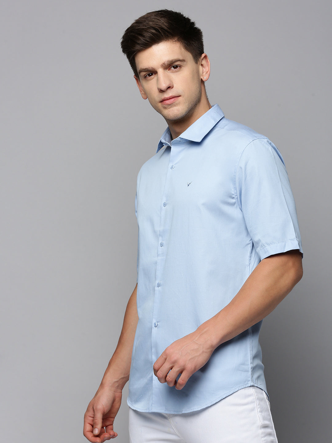 Men Blue Solid Casual Shirt