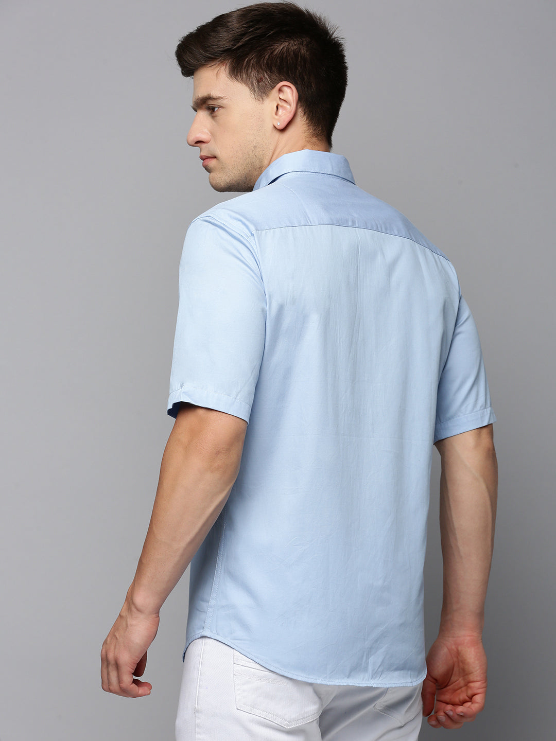 Men Blue Solid Casual Shirt