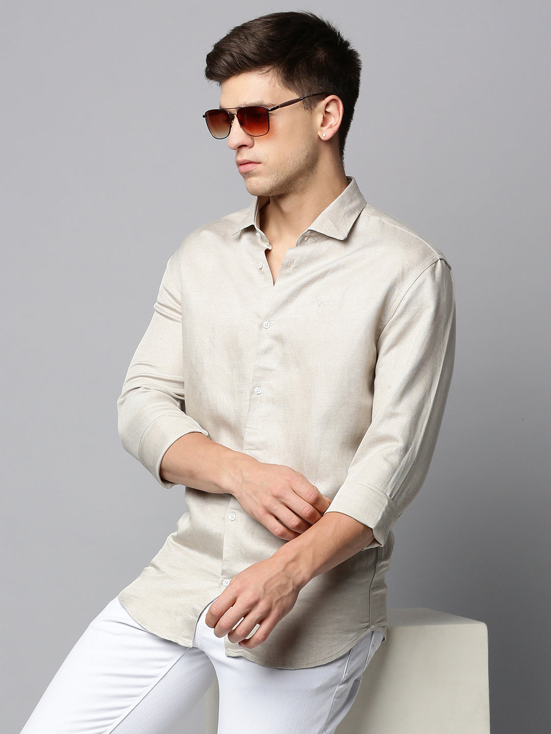 Men Beige Solid Casual Shirt