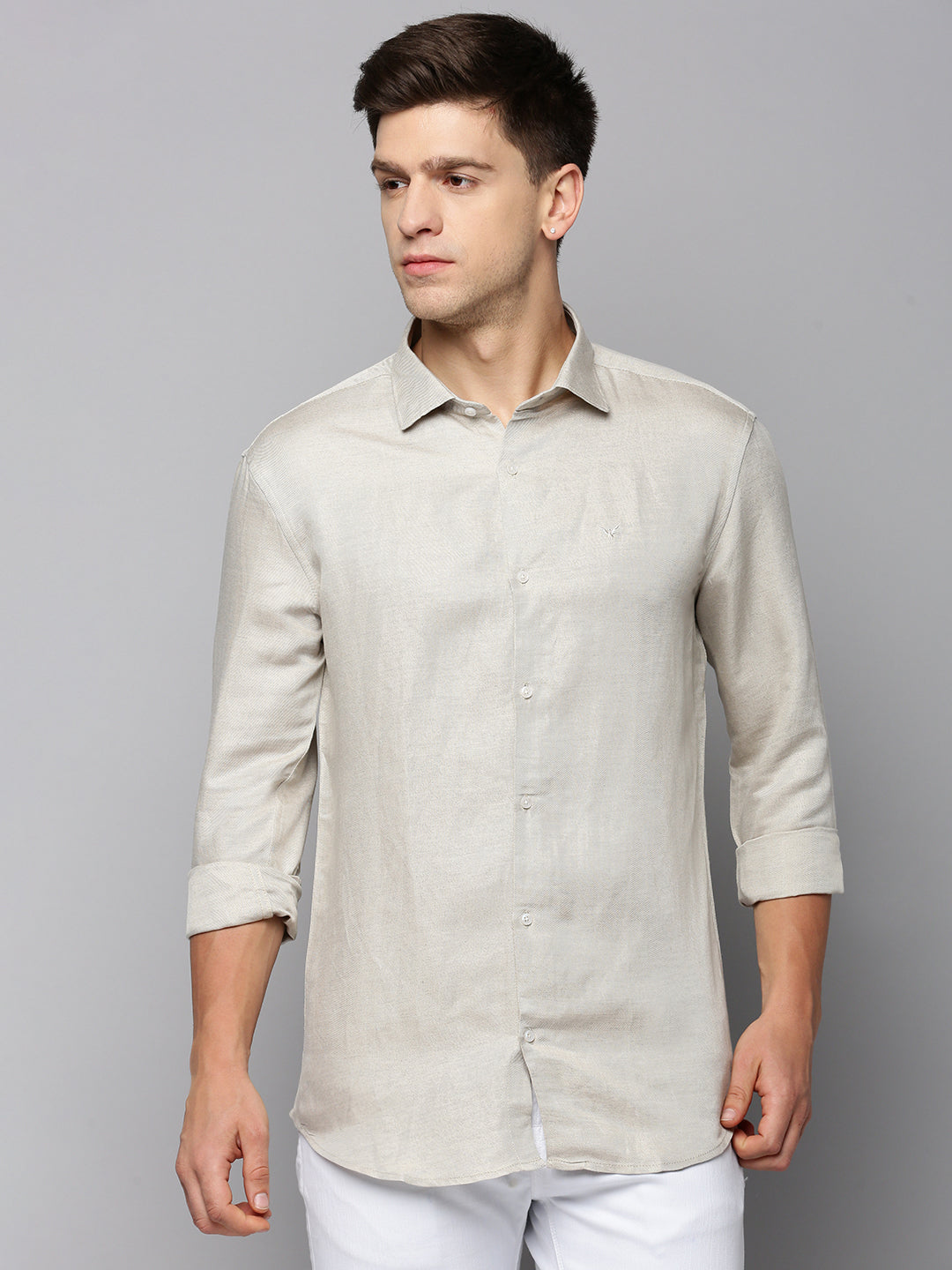 Men Beige Solid Casual Shirt