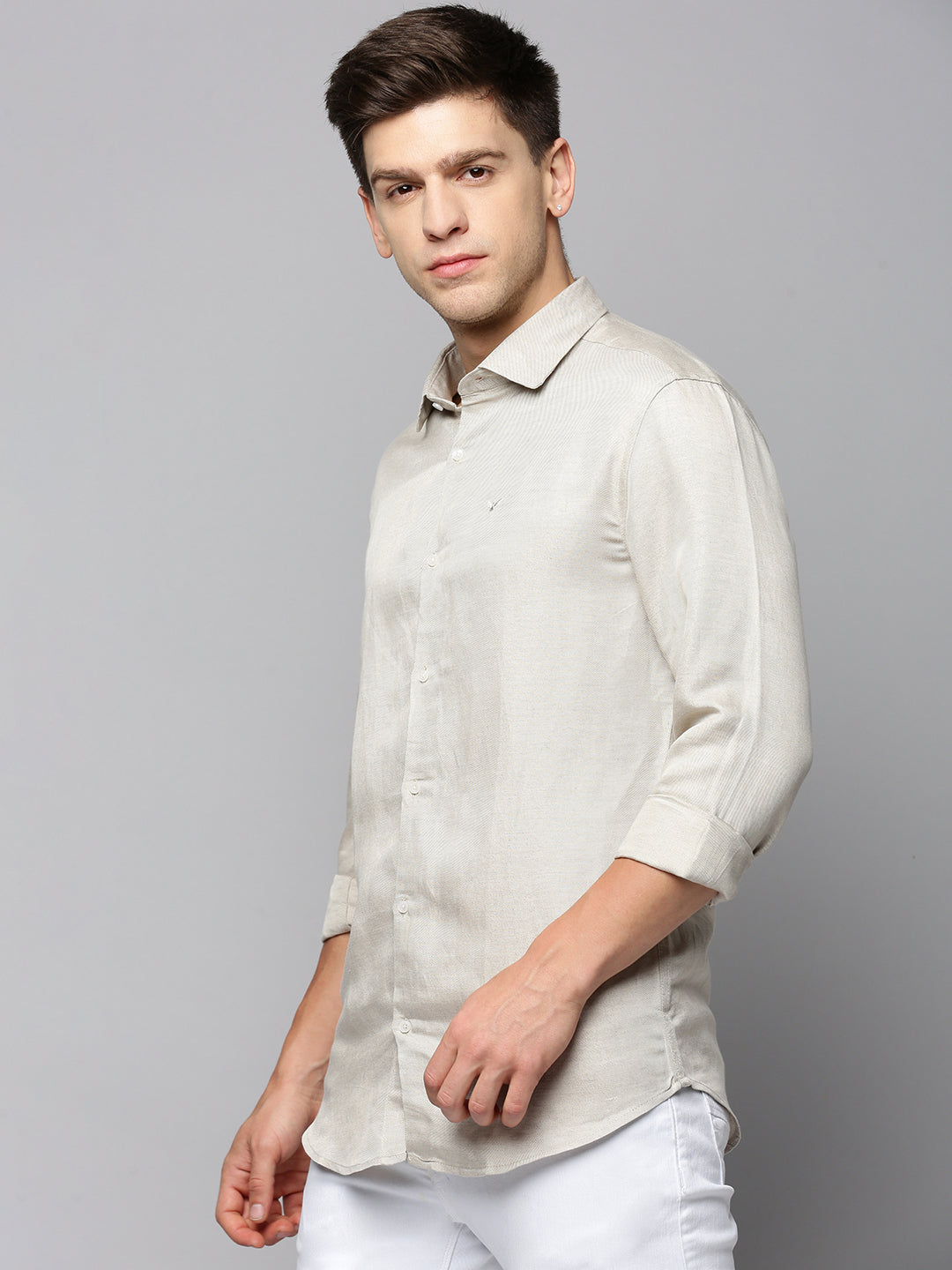 Men Beige Solid Casual Shirt