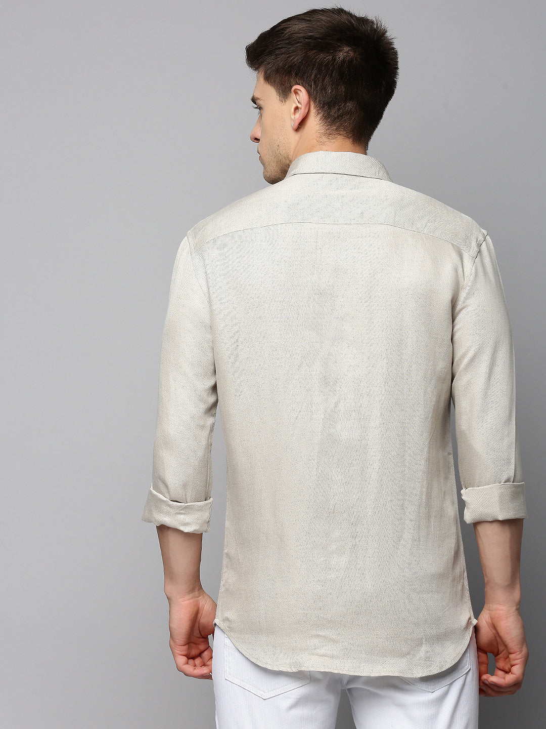 Men Beige Solid Casual Shirt