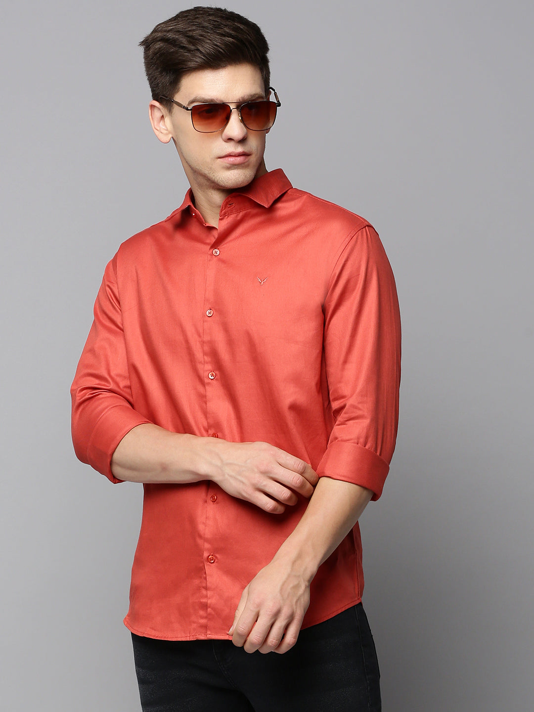 Men Rust Solid Casual Shirt