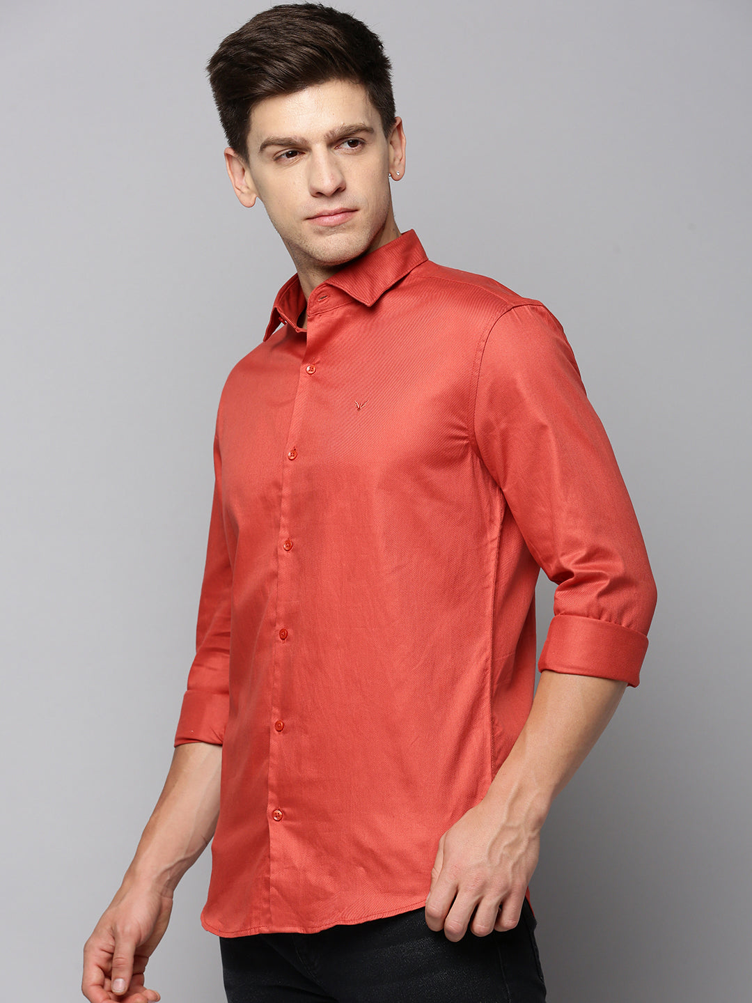 Men Rust Solid Casual Shirt