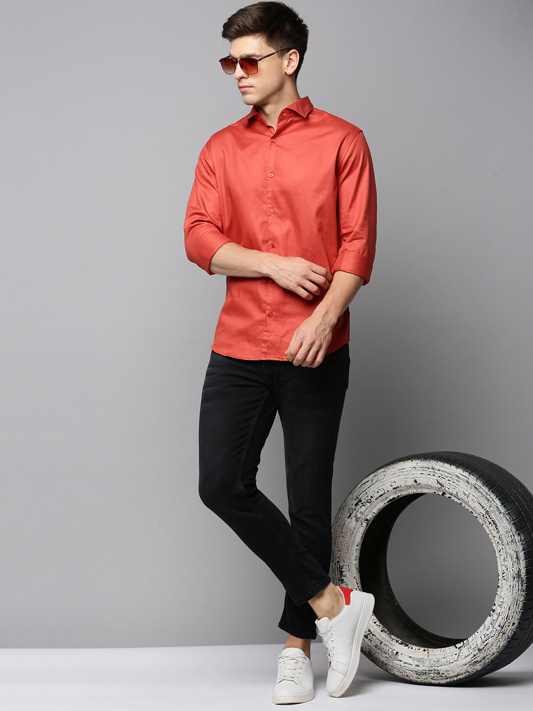 Men Rust Solid Casual Shirt