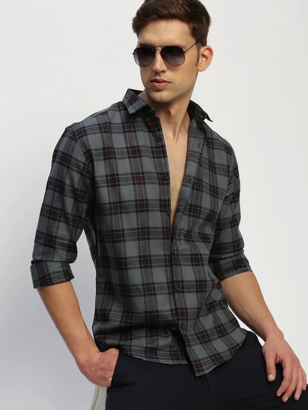 Men's Grey Checked Shirt