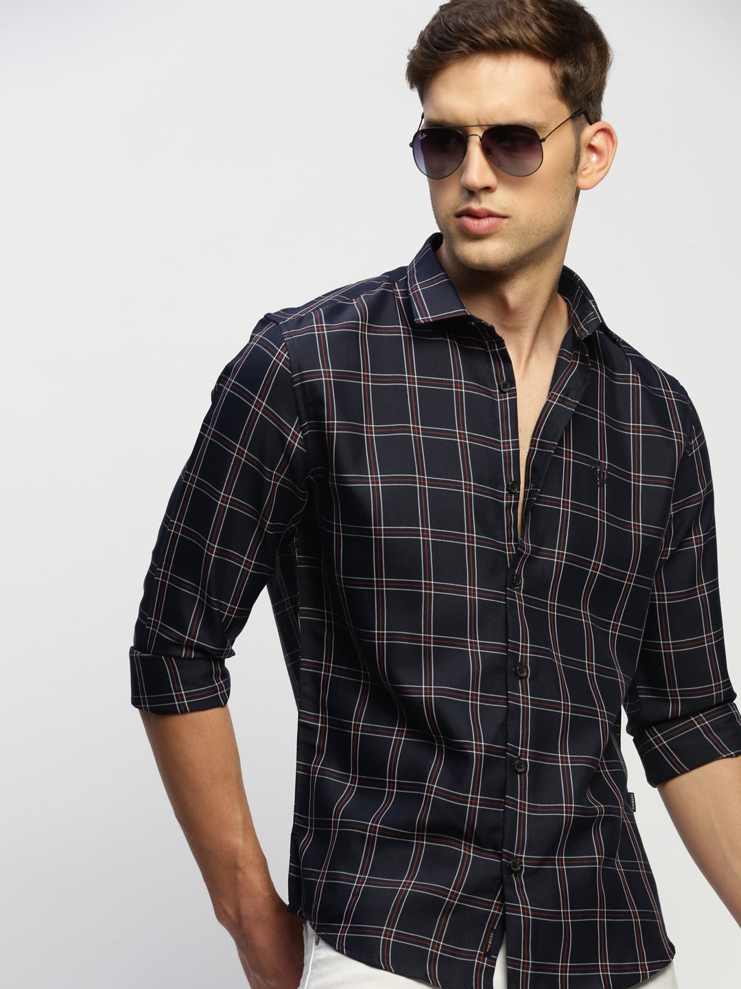 Men Navy Checked Shirt