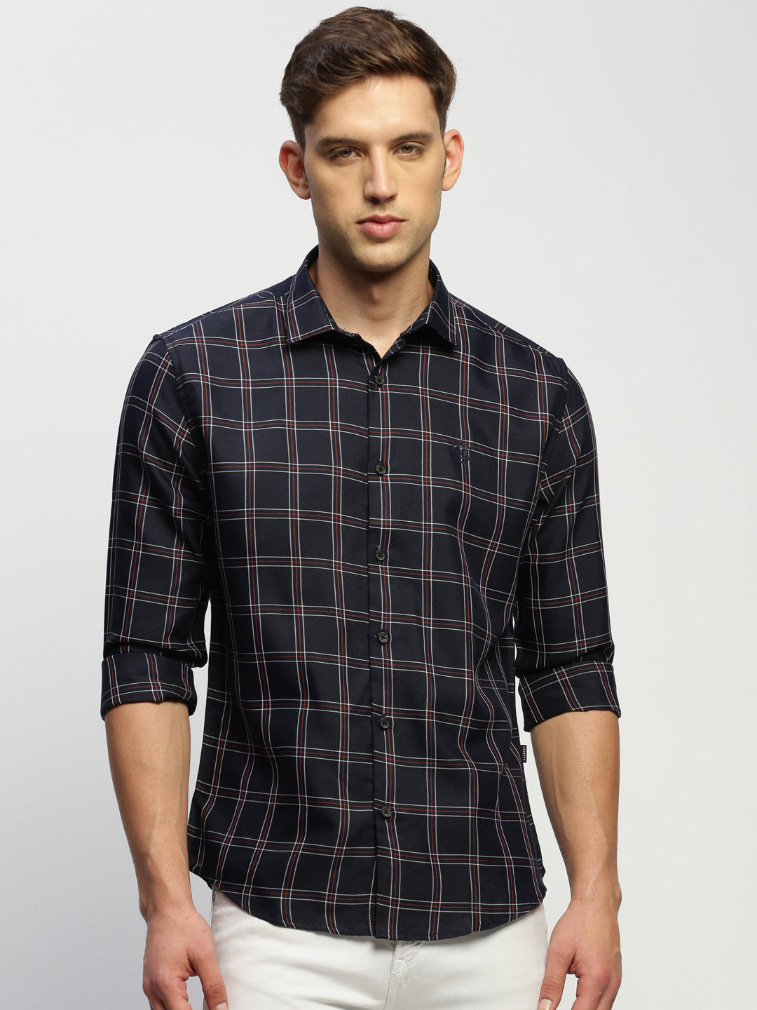 Men Navy Checked Shirt