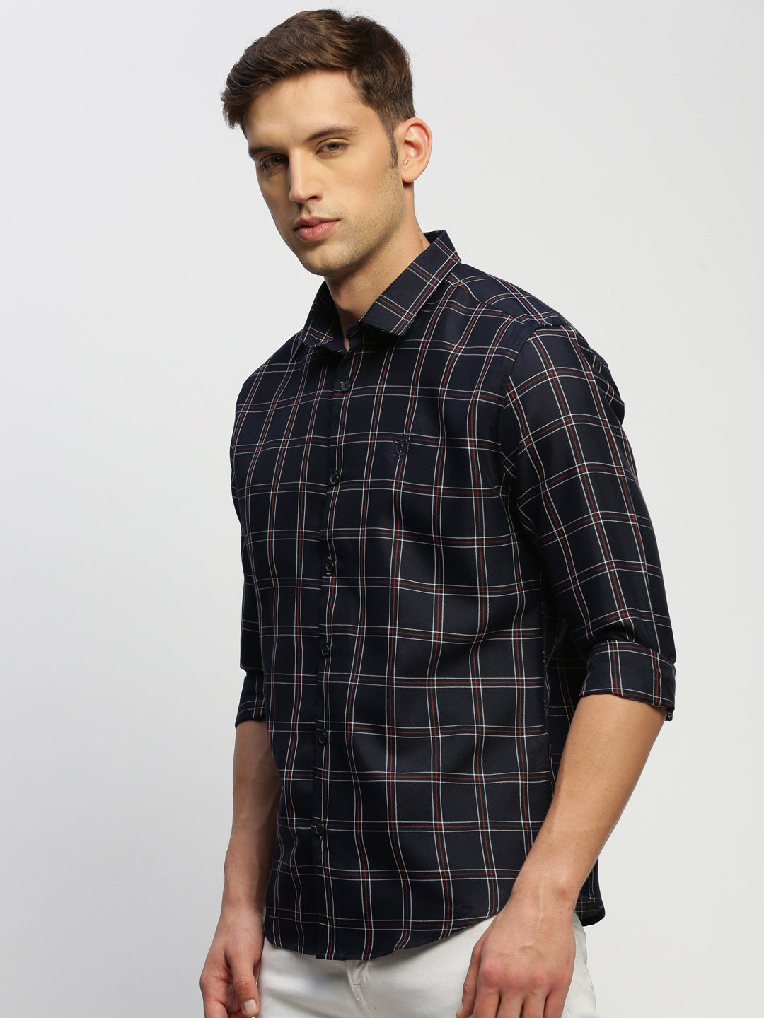 Men Navy Checked Shirt