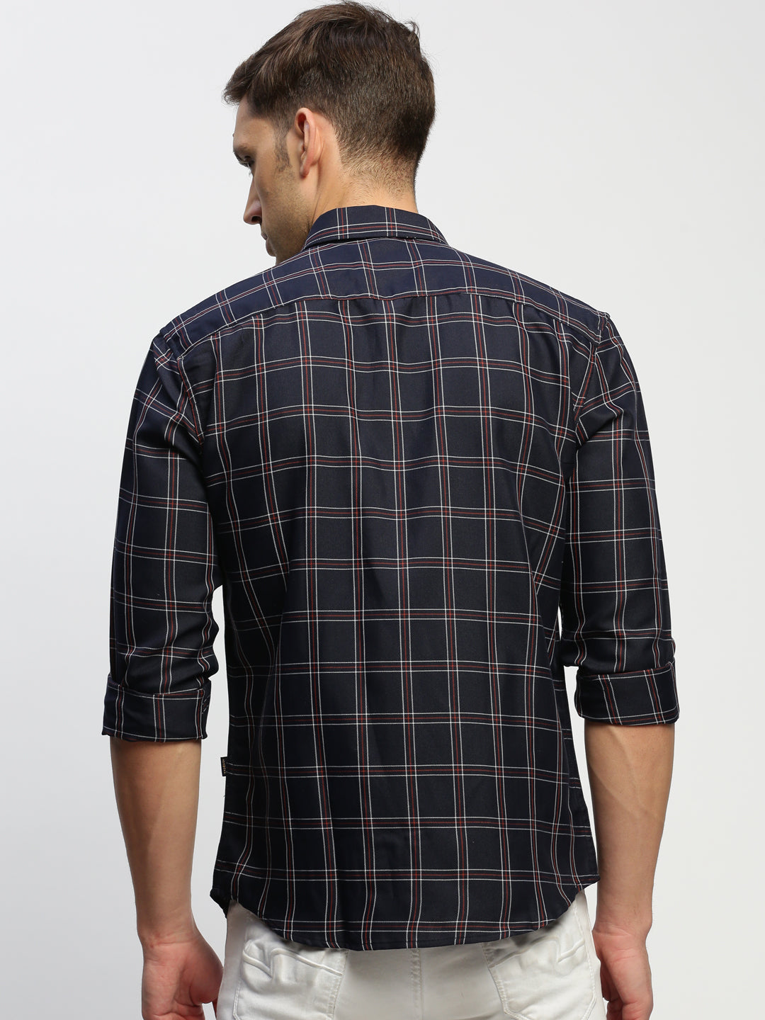 Men Navy Checked Shirt