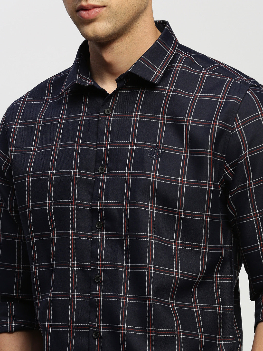 Men Navy Checked Shirt