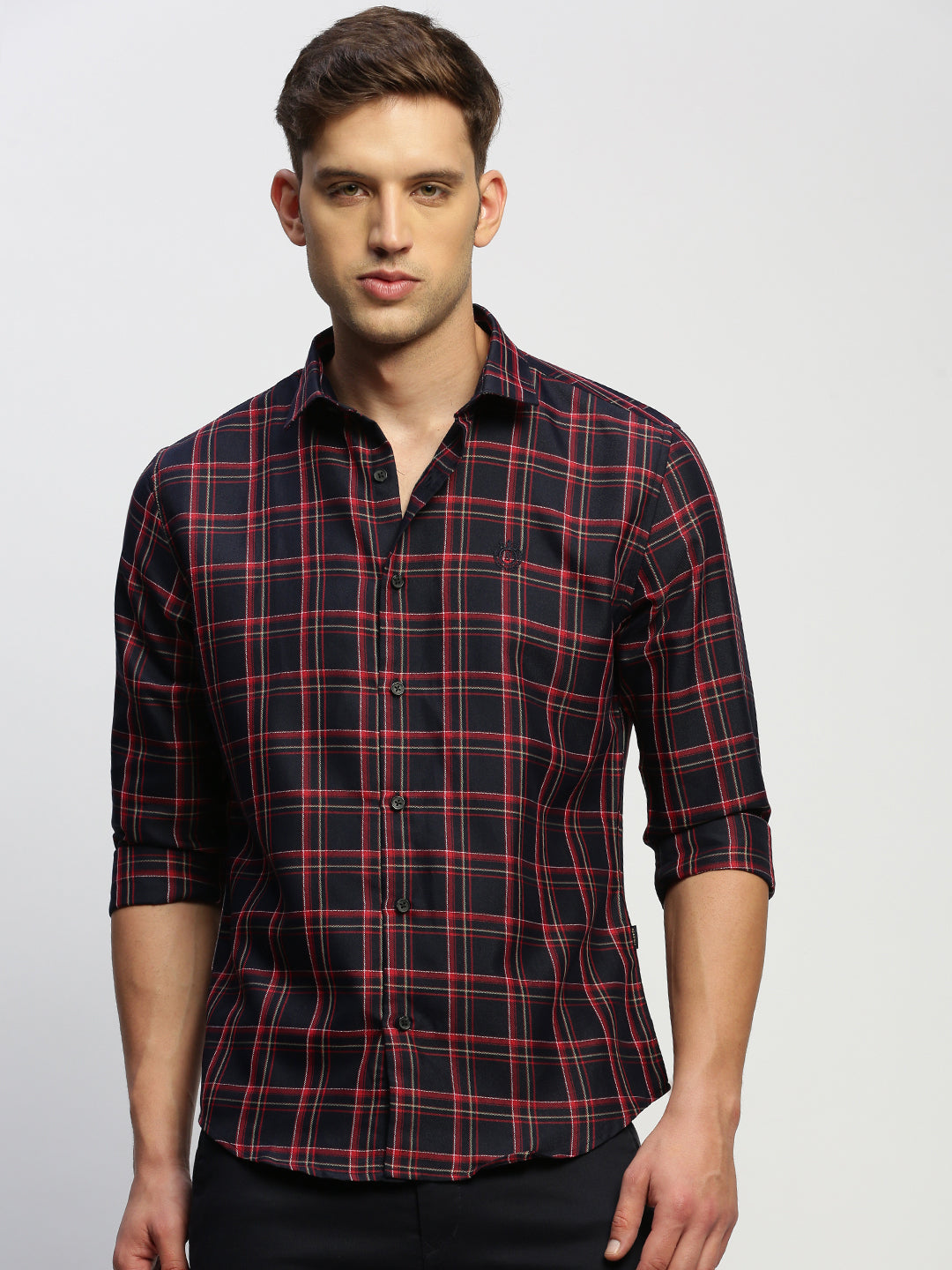 Men Navy Checked Shirt