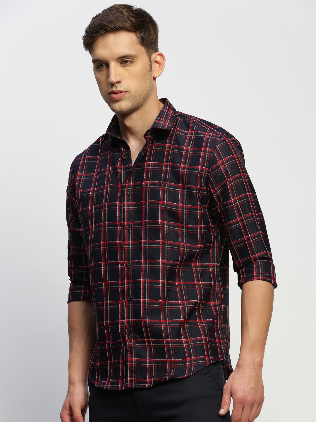 Men Navy Checked Shirt