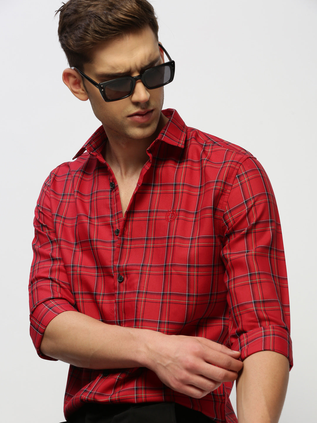 Men Red Checked Shirt