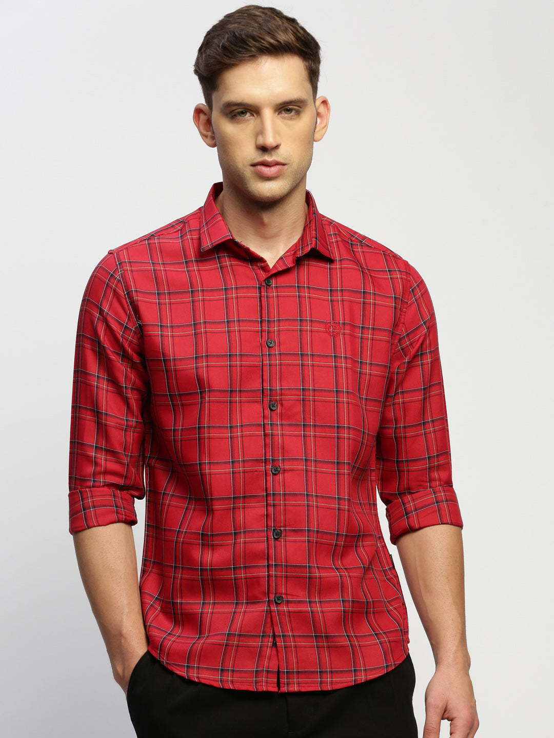 Men Red Checked Shirt