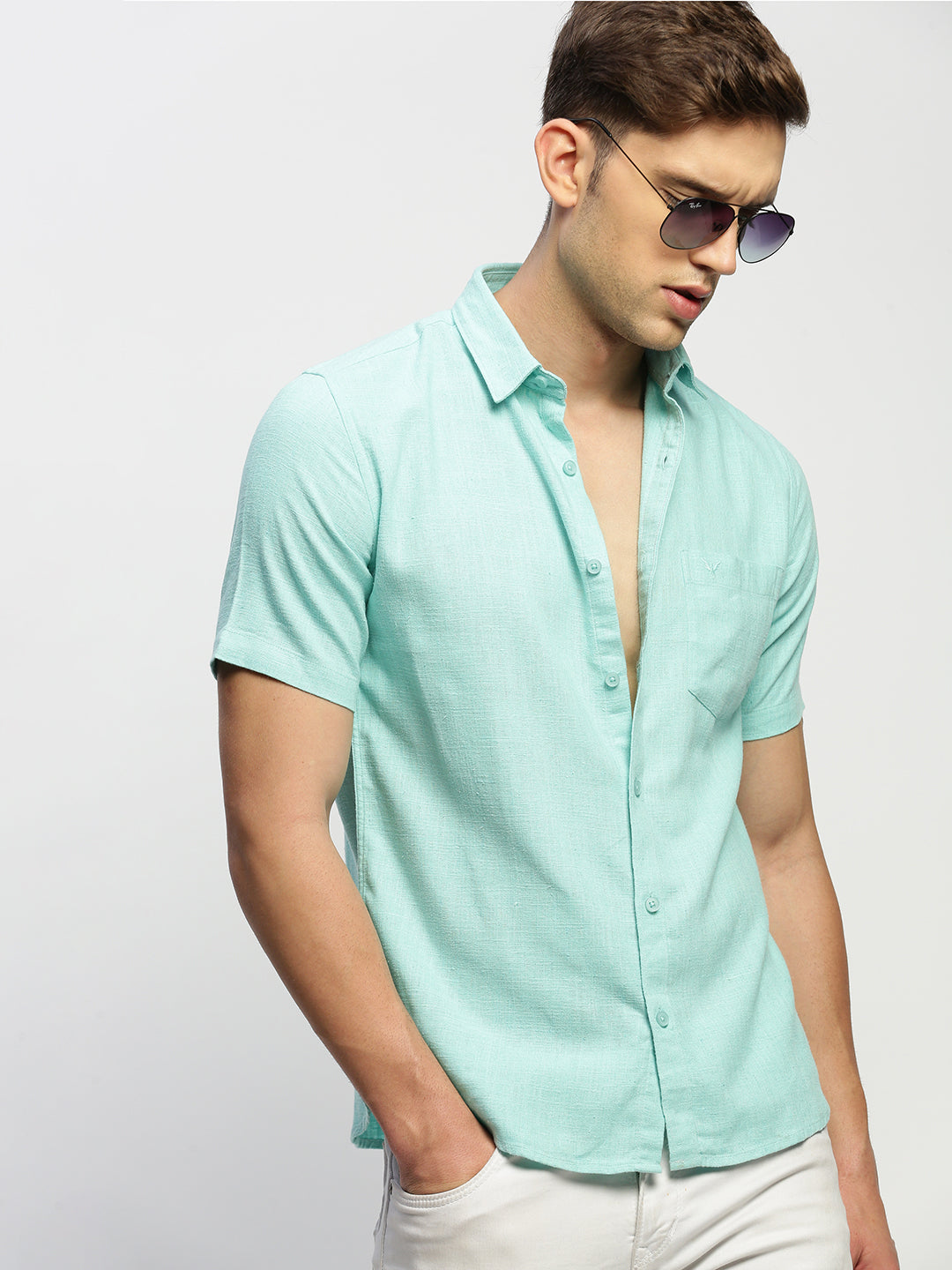 Men Green Solid Shirt