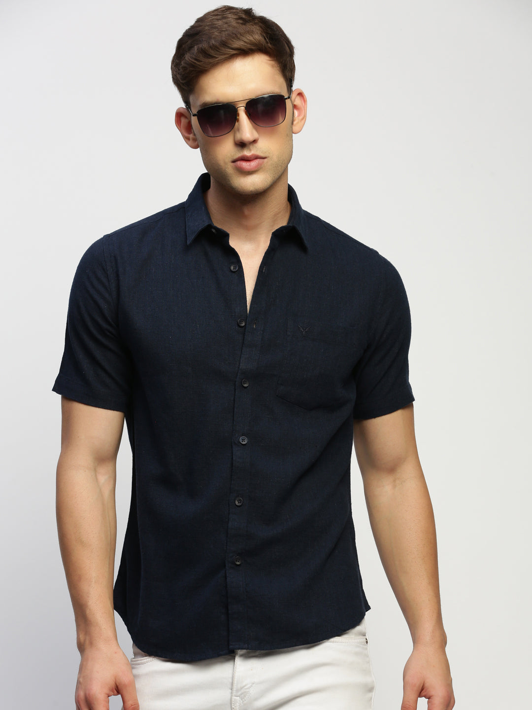 Men Navy Solid Shirt