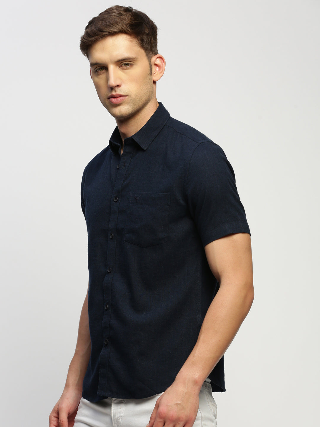 Men Navy Solid Shirt