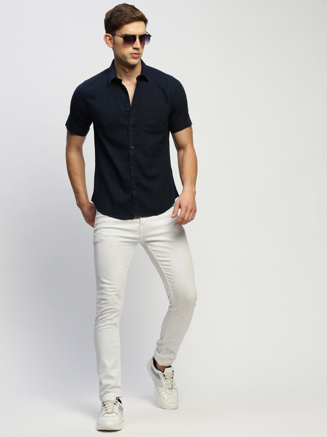 Men Navy Solid Shirt