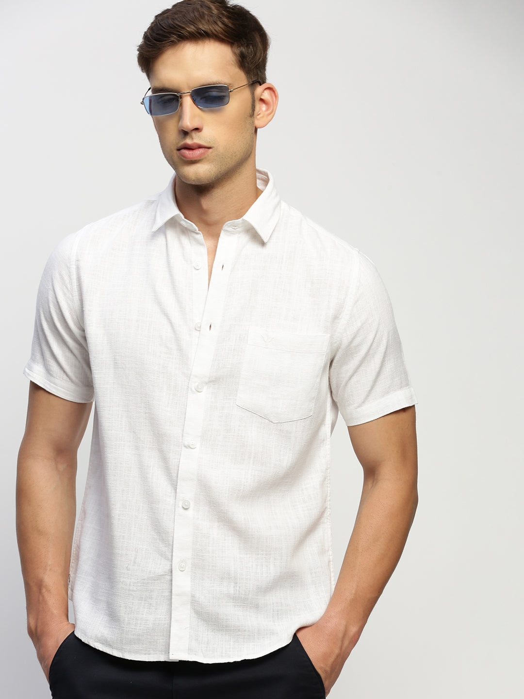 Men White Solid Shirt