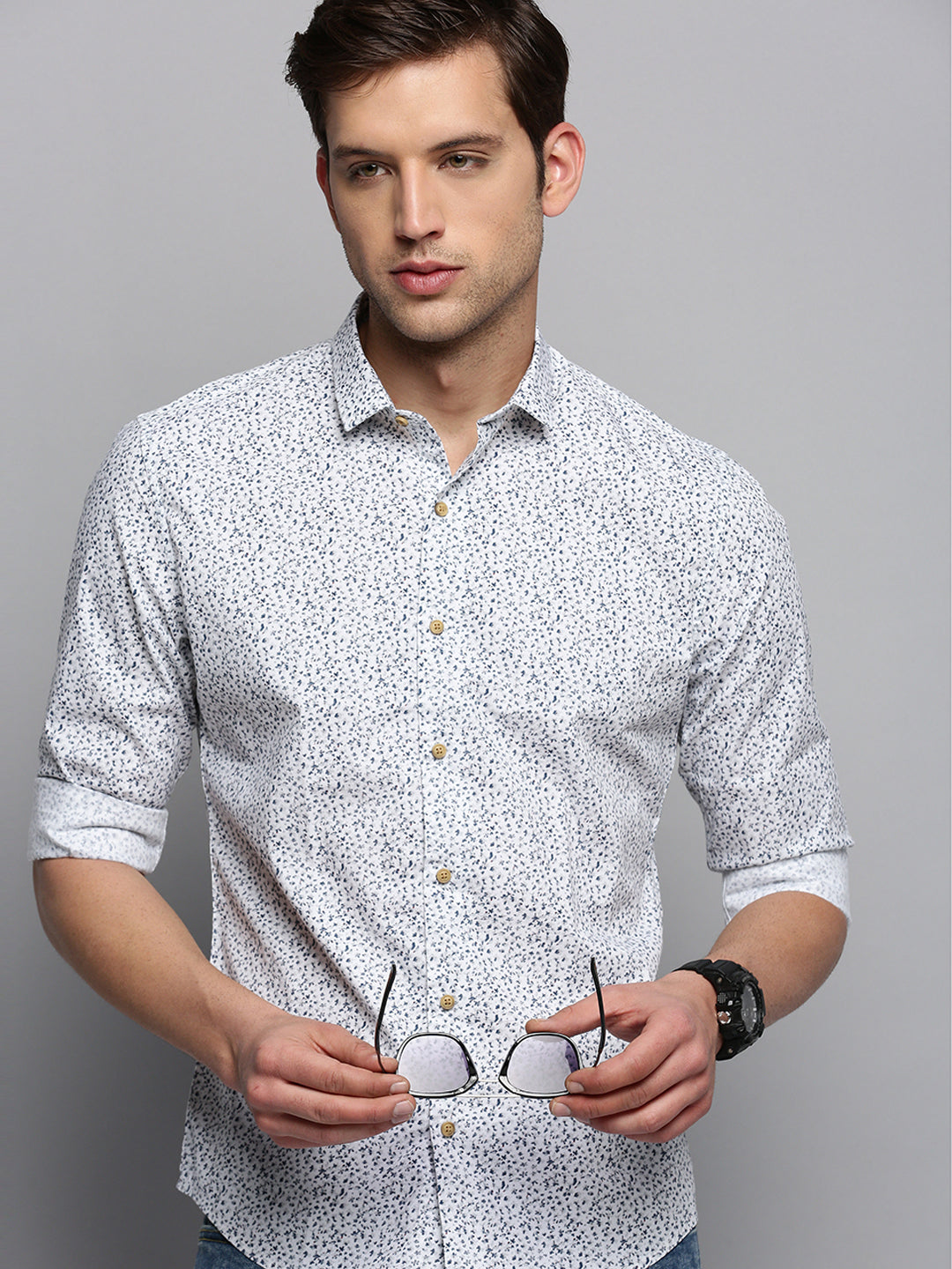 Men White Printed Casual Shirt