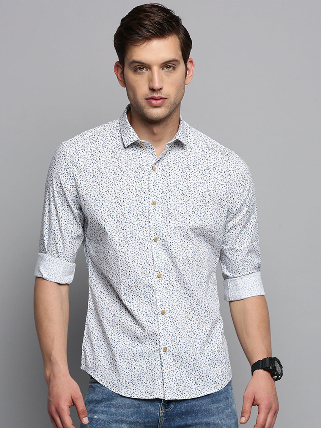 Men White Printed Casual Shirt