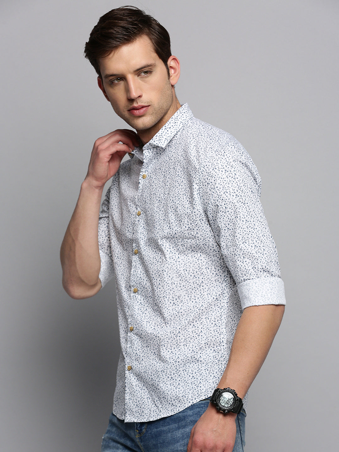 Men White Printed Casual Shirt