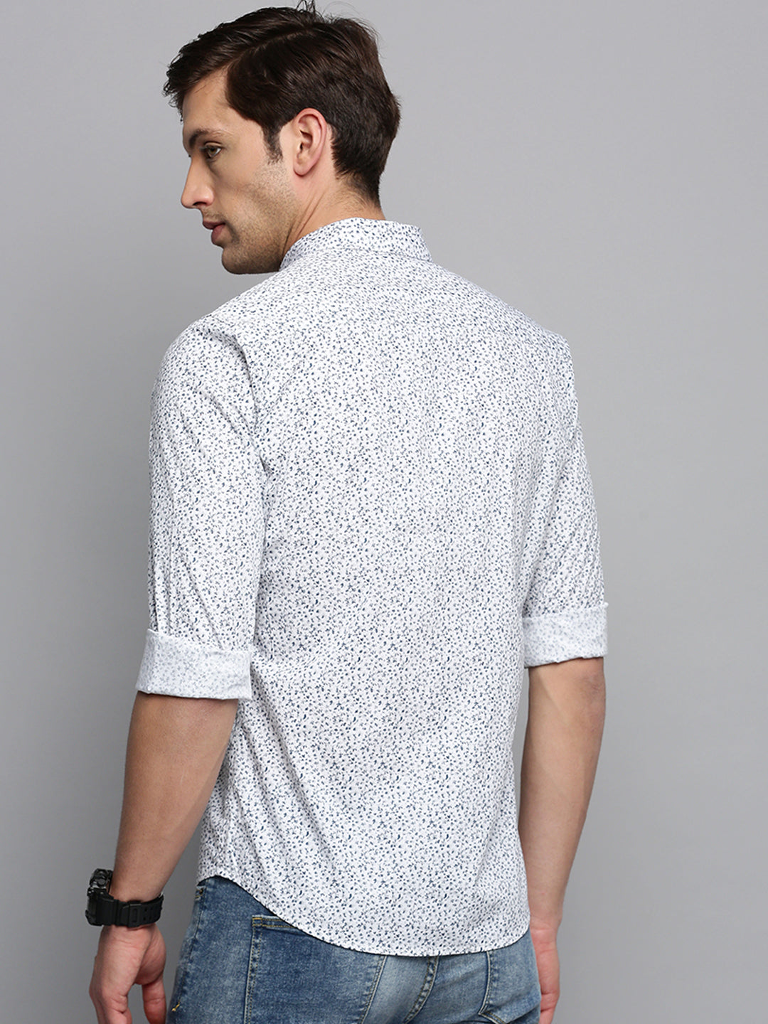 Men White Printed Casual Shirt