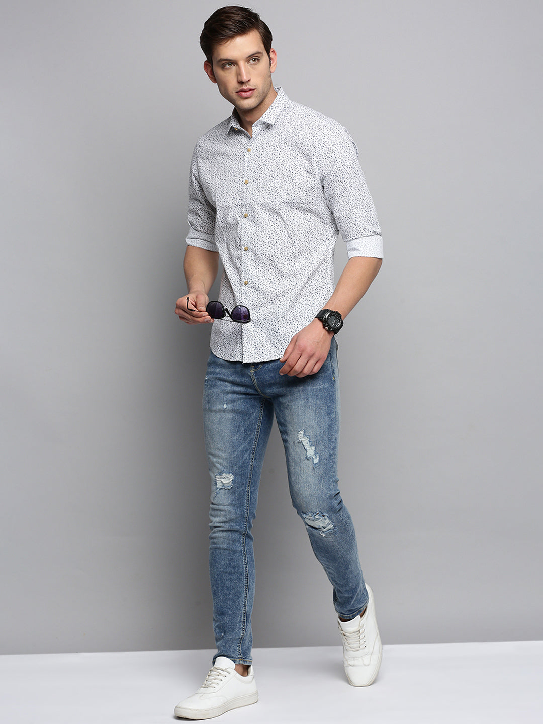 Men White Printed Casual Shirt